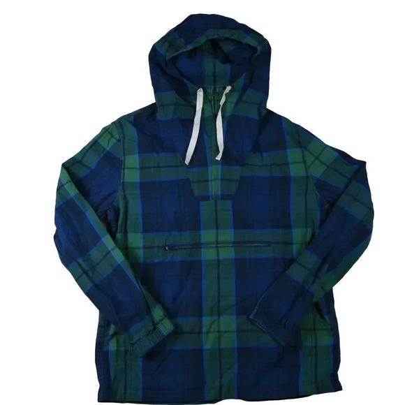 Abercrombie Mens Cotton Windbreaker Shacket Jacket Sz S Plaid Preppy Coastal - Picture 1 of 11